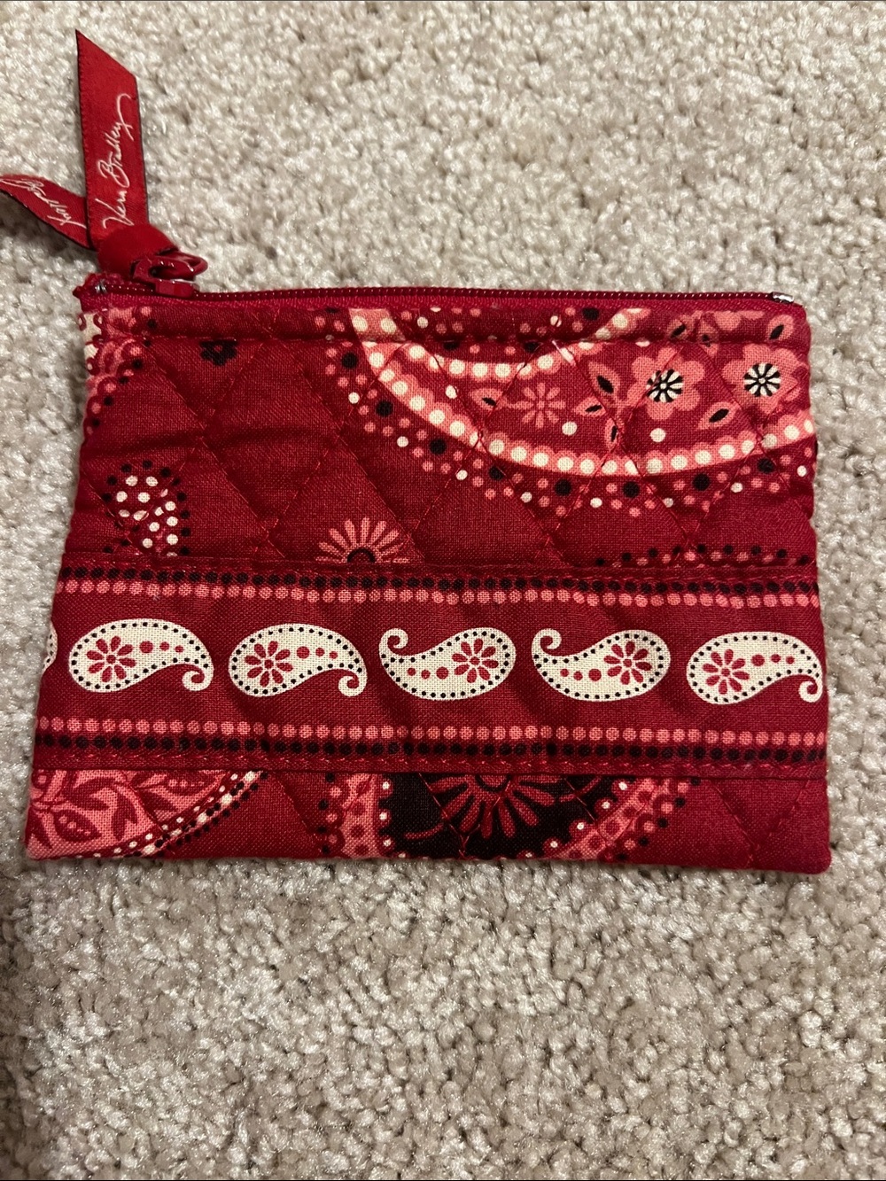 Vera Bradley Mesa Red Quilted Zip Card Holder